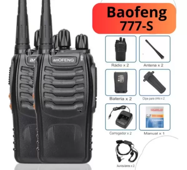 Kit 2 Radio Walk Talk Comunicador 16 Ch 12km Baofeng 777s Ht